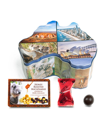 Koala Farm Tin Dark Chocolate Honey Roasted Macadamias 100g